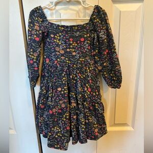 Charming Floral Kids Dress - Black with Multicolor Design